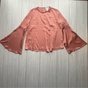 For The Republic Women's New Satin Pink Bell Sleeve Blouse Size XS X-Small $58